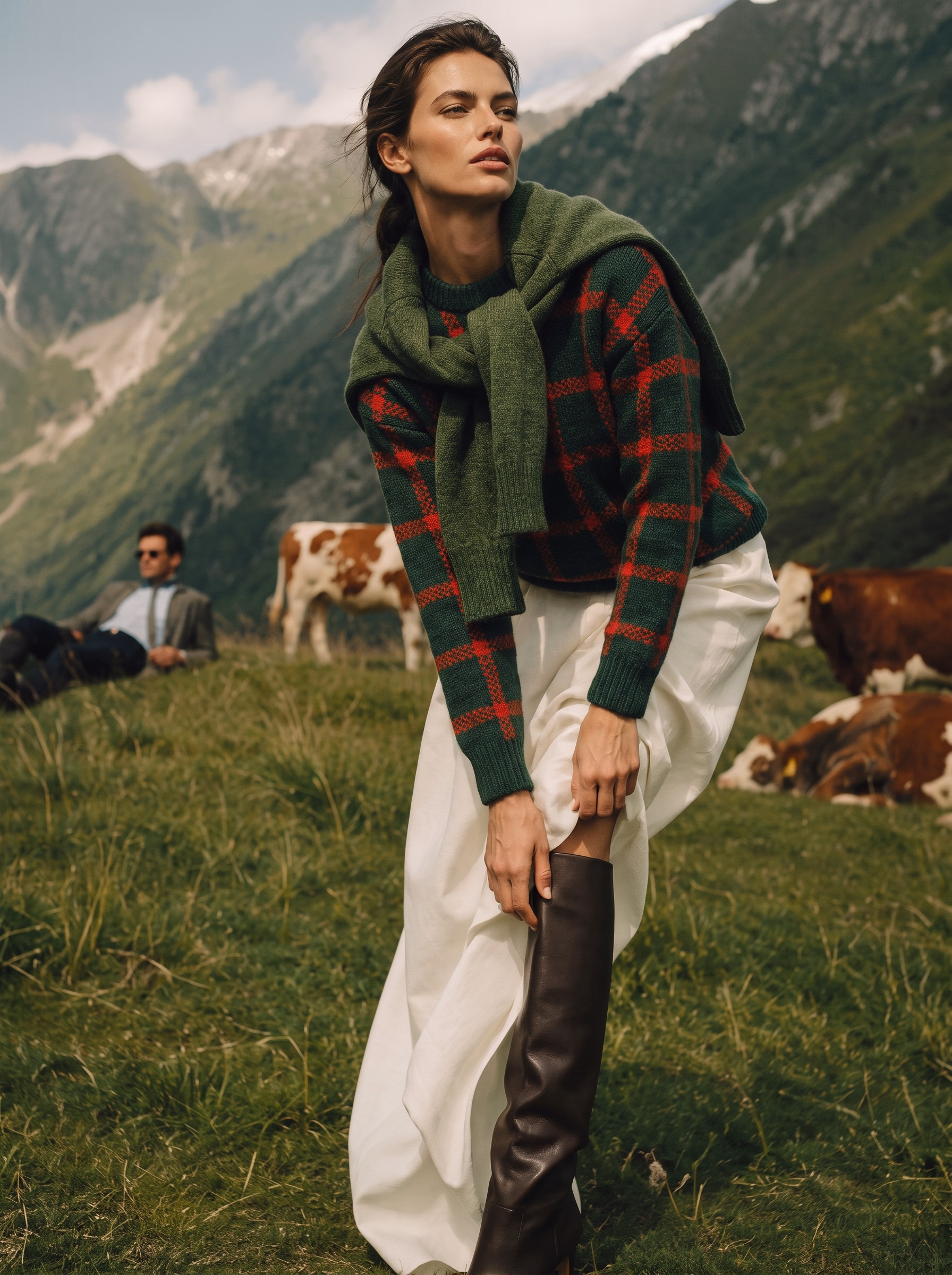Woman Adjusting Leather Boots Me — AI Influencer Studio production preview